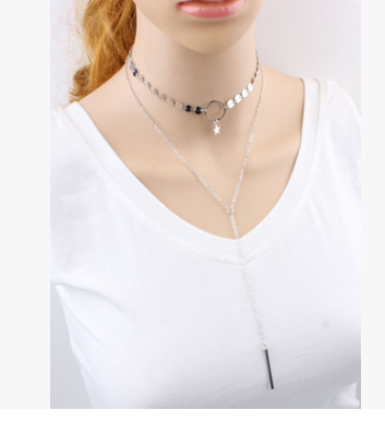 Star Goddess Duo Layering Choker Necklace Jewelry dealsniper-net Silver