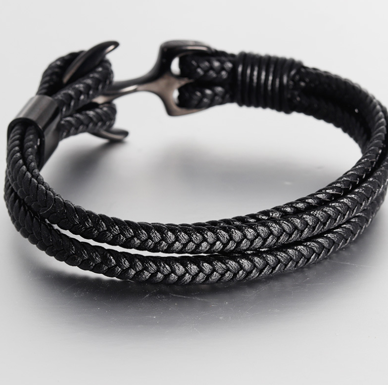 Men's Stainless Steel Anchor Bracelet Vintage Woven Leather Bracelet Jewelry DealSniper.net