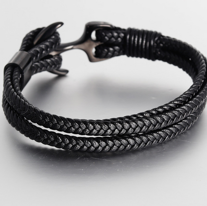 Men's Stainless Steel Anchor Bracelet Vintage Woven Leather Bracelet Jewelry DealSniper.net