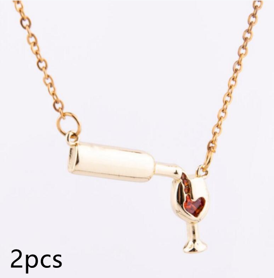 Wine Bottle Cup Pendant Necklace For Women Girls Wine Glass Jewelry dealsniper-net Gold 2pcs