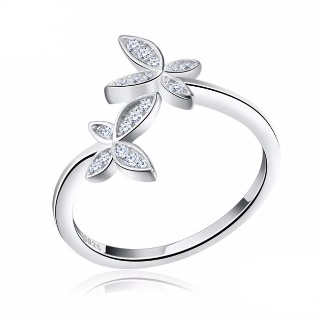 Fashion 925 Silver Adjustable RING Sterling Silver Ring with Flower Design Jewelry dealsniper-net default