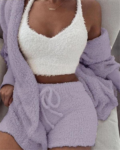 3 pcs Womens Clothing Long Sleeve Pajama Set Women dealsniper-net Violet L