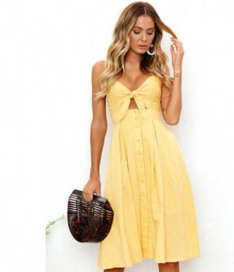 Women Summer Dresses Sleeveless Backless Strap Long Women dealsniper-net Yellow L