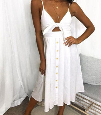 Women Summer Dresses Sleeveless Backless Strap Long Women dealsniper-net White L