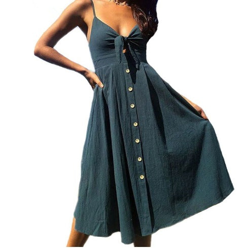 Women Summer Dresses Sleeveless Backless Strap Long Women dealsniper-net Cyan L