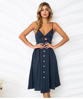 Women Summer Dresses Sleeveless Backless Strap Long Women dealsniper-net Navy L