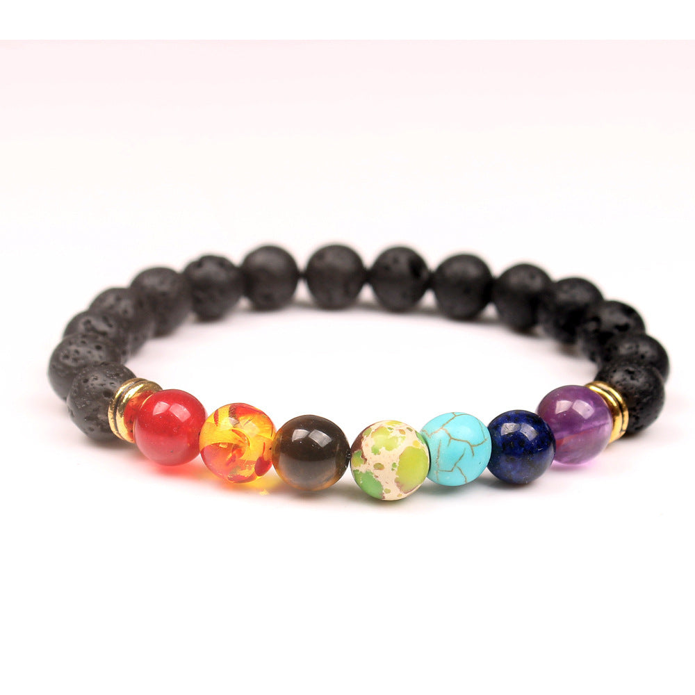 Handmade Black Lava Seven Chakra Healing Balance Beaded Bracelet Jewelry dealsniper-net 2