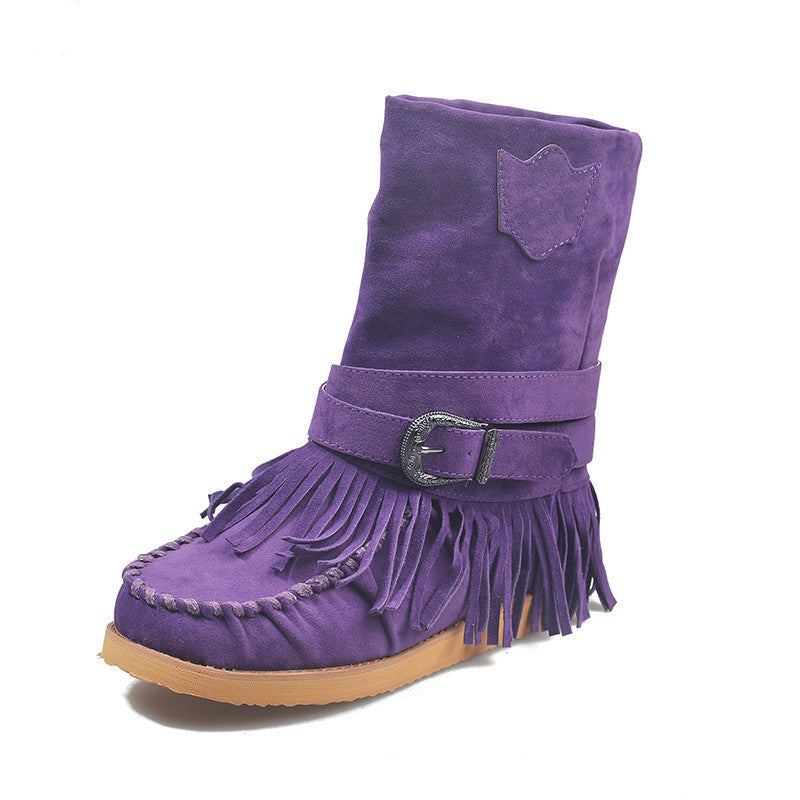 Fringe Middle Boots Women Sexy Tassel Boots Fashion Buckle Women DealSniper.net Purple 35