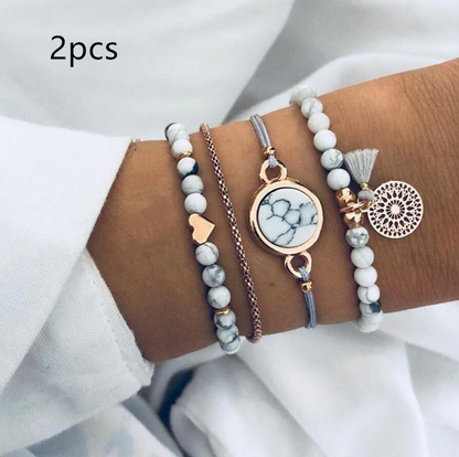 Geometric Creative Hollow Fringed Pine Stone Bracelet Four-piece Jewelry dealsniper-net White 2pcs