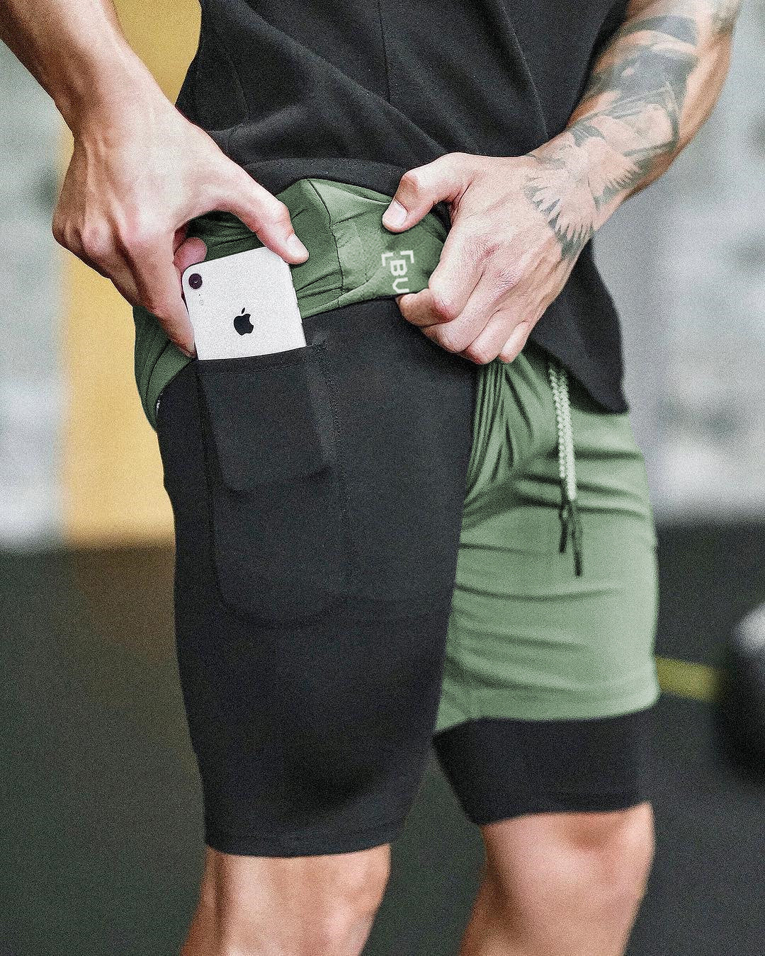 Pocket Compression Shorts Men dealsniper-net Green black 2XL