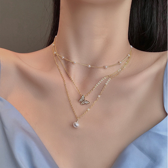 Multilayer Pearl Butterfly Necklace Jewelry dealsniper-net