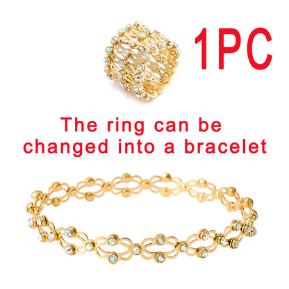 2 In 1 Folding Retractable Rings Bracelet Magic Rhinestone Jewelry dealsniper-net Golden AB diamond