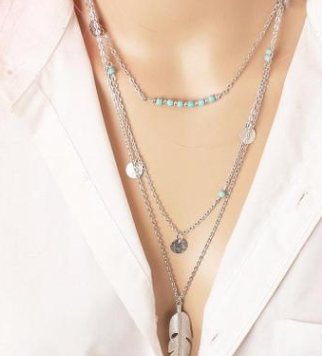 Double-layer Triangle Necklace Multi-layer Clavicle Chain Jewelry dealsniper-net Leaves silver