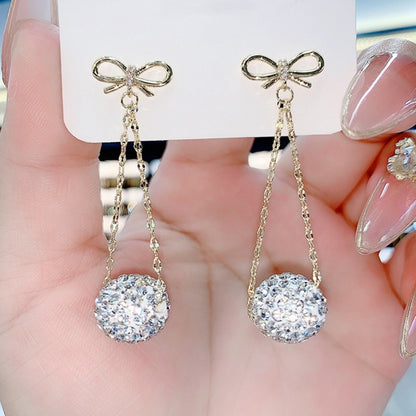Golden Bow With Red Rhinestone Fashion Simple Eardrops Jewelry dealsniper-net White