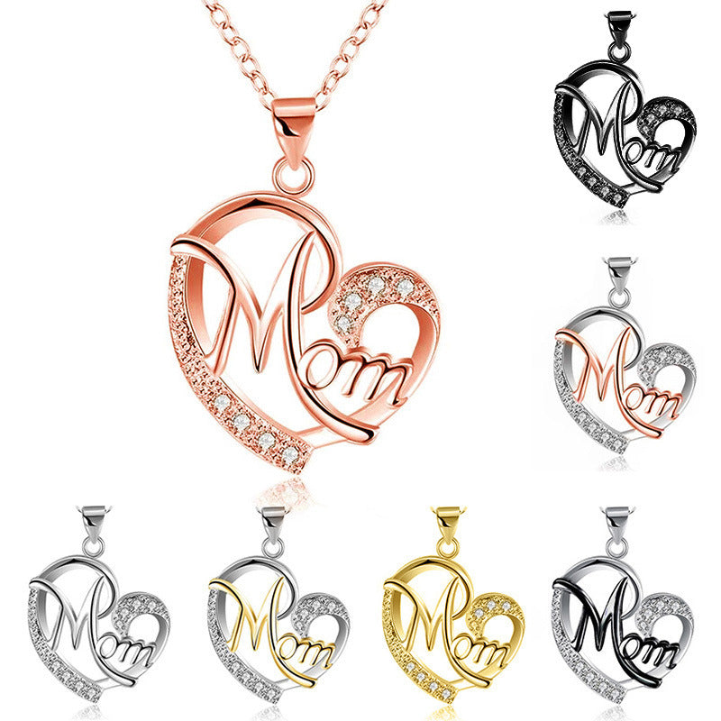 Women\'s Necklaces  Mom Color Separation Heart-shaped Diamonds Gifts