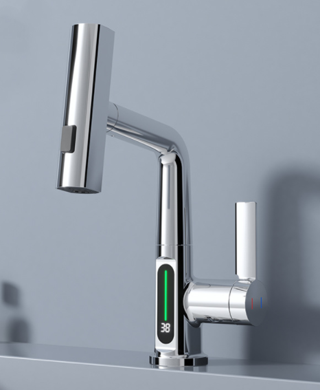 Intelligent Digital Display Faucet Pull-out Basin Faucet House DealSniper.net Silver Digital Display
