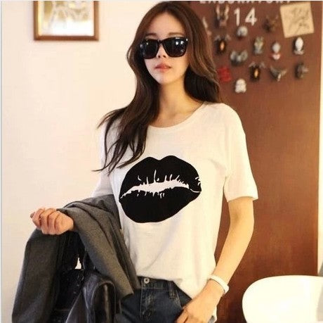 T-shirt with big lips Women dealsniper-net Black L