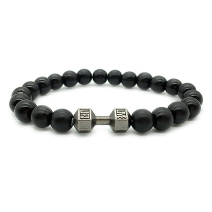 Men's Jewelry Alloy Metal Barbell & Lava Rock Stone Beads Jewelry dealsniper-net Grind black