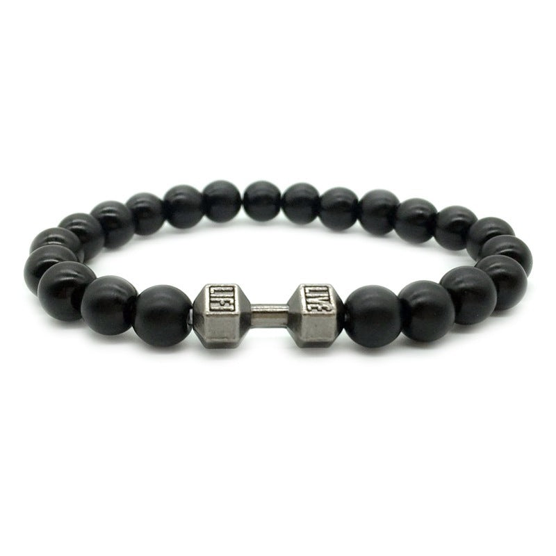 Men's Jewelry Alloy Metal Barbell & Lava Rock Stone Beads Jewelry DealSniper.net Grind black