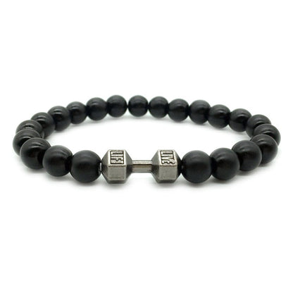 Men's Jewelry Alloy Metal Barbell & Lava Rock Stone Beads Jewelry DealSniper.net Grind black