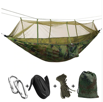 Outdoor Parachute Cloth Hammock Couble with Mosquito Net Light