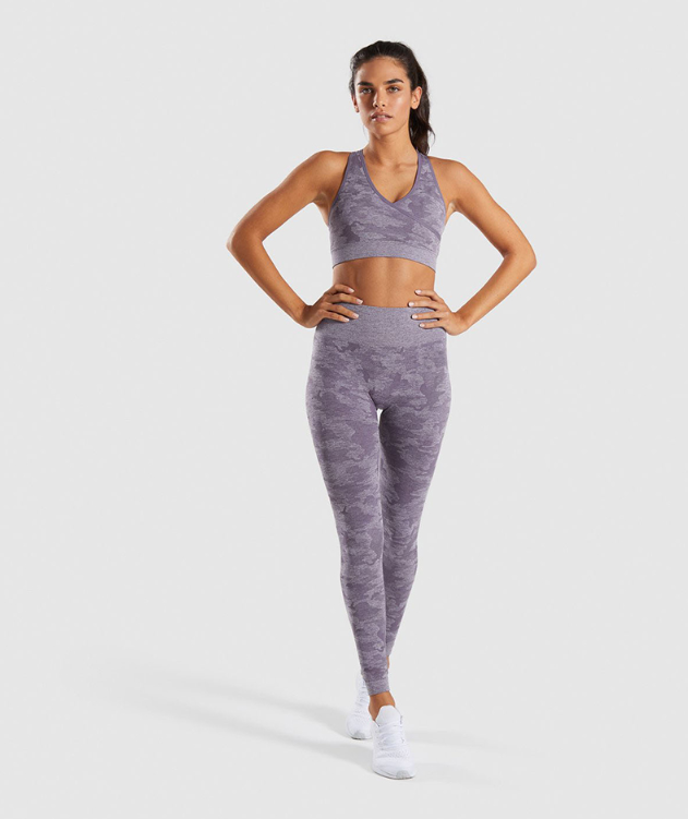 Camouflage yoga pants Women dealsniper-net Purple set L