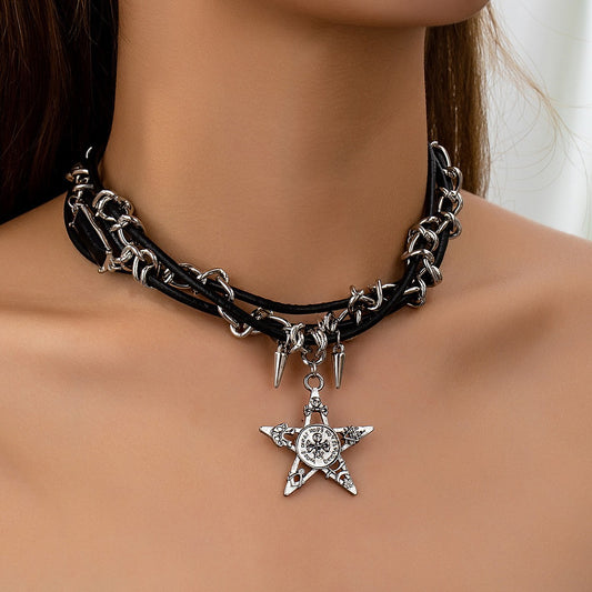 Y2k Rivets Skull Stars Pendants Necklaces Hot Girls Gothic Punk Jewelry Gym From House