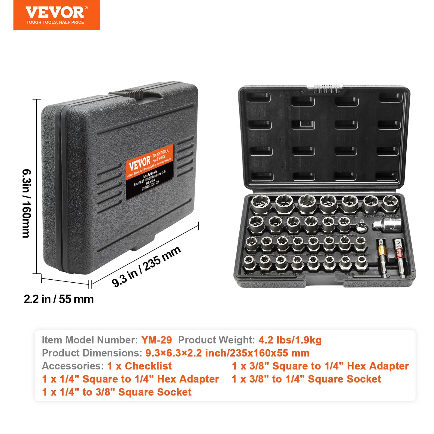 VEVOR Bolt Extractor Set 29-Piece Bolt And Nut Remover Set