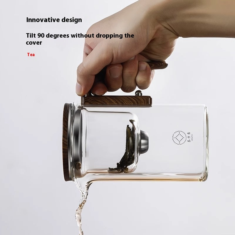 One Click Magnetic Teapot Separation Filtration Glass Tea Pot Wood Handle Tea Water Separation Inner Container Teapot Kitchen dealsniper-net