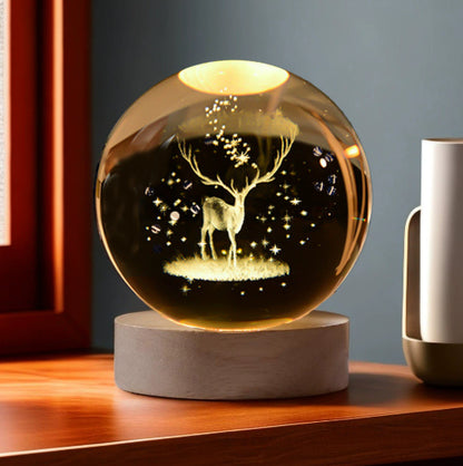 Luminous Galaxy Crystal Ball Decoration 3D Laser Inner Carving Home Decor DealSniper.net A deer companion 6cm6cm color light connection