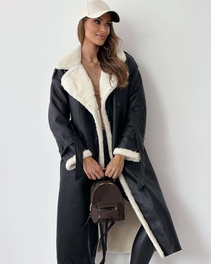 Winter Jacket With Belt Fashion Double Breasted Lapel Windbreaker Women Gym From House Black L