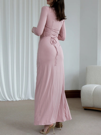 Slim-fitting Long-sleeved Asymmetric Split Dress Ins Fashion