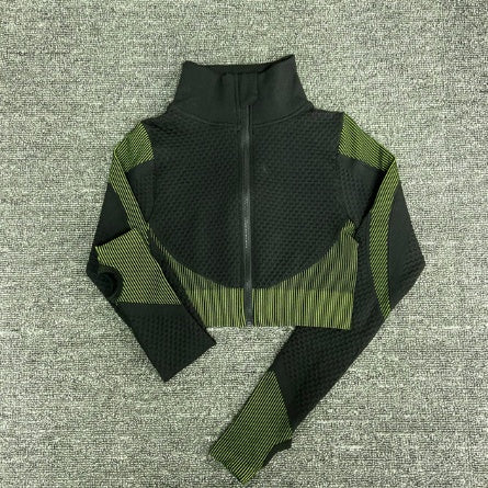 Yoga sets female sport gym suit Women Gym From House Coat Green L