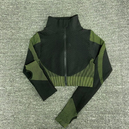 Yoga sets female sport gym suit Women Gym From House Coat Green L