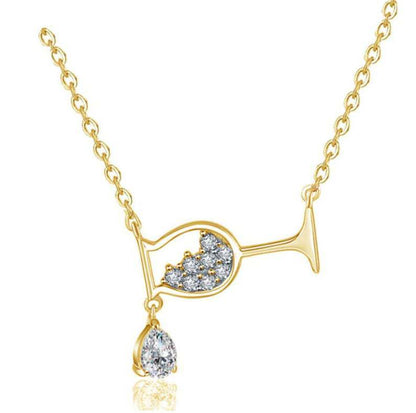 Necklace With Zircon Drop Wine Glass Necklace Jewelry DealSniper.net Gold