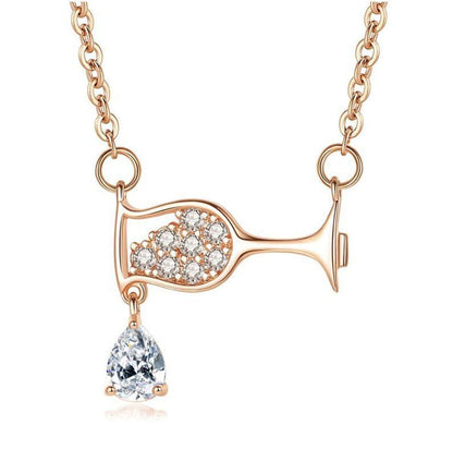 Necklace With Zircon Drop Wine Glass Necklace Jewelry DealSniper.net Rose Red