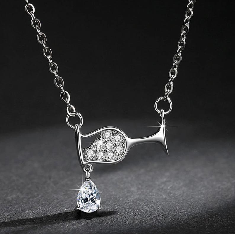 Necklace With Zircon Drop Wine Glass Necklace Jewelry dealsniper-net