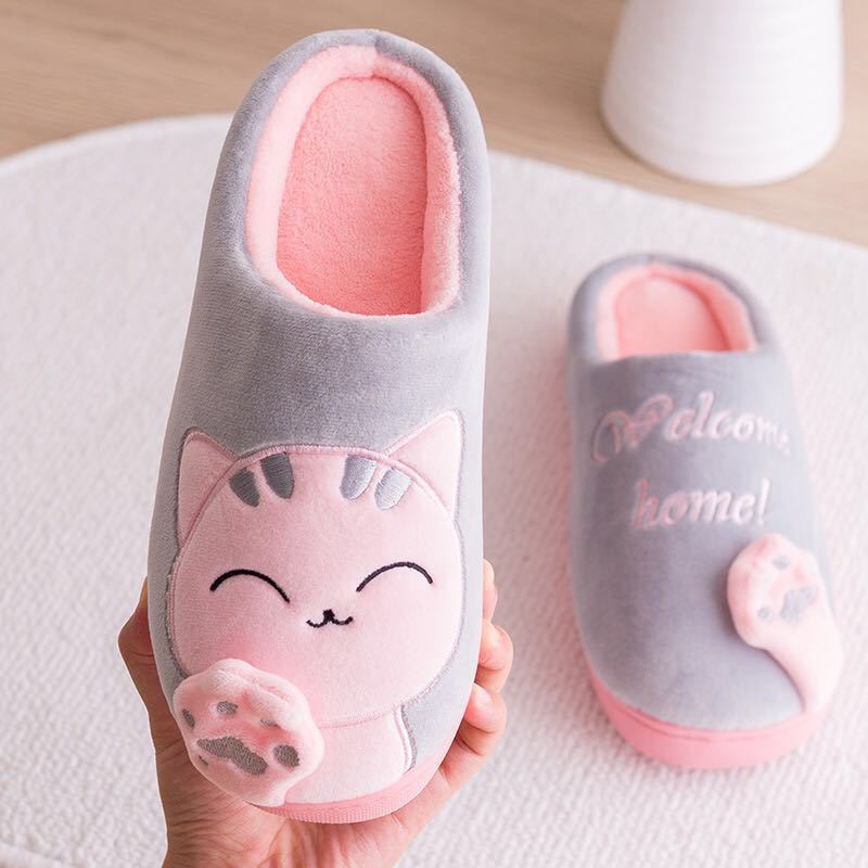 Women Winter Home Slippers Cartoon Cat Shoes Women dealsniper-net Grey 36or37