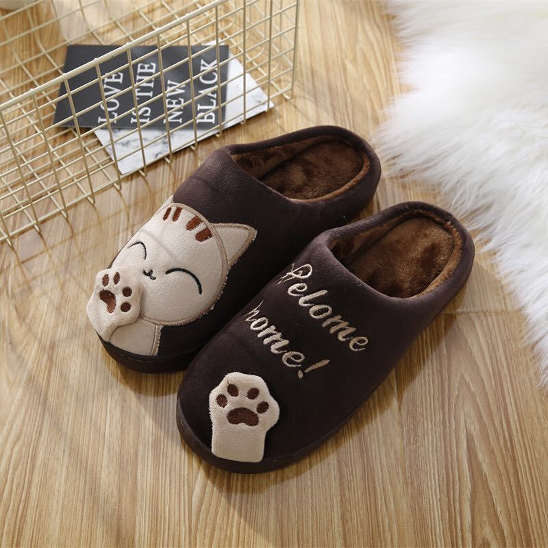 Women Winter Home Slippers Cartoon Cat Shoes Women dealsniper-net Brown 36or37