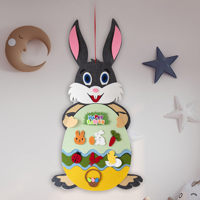 Easter Kids DIY Felt Bunny Pendants Toy with Detachable Home Decor DealSniper.net Black