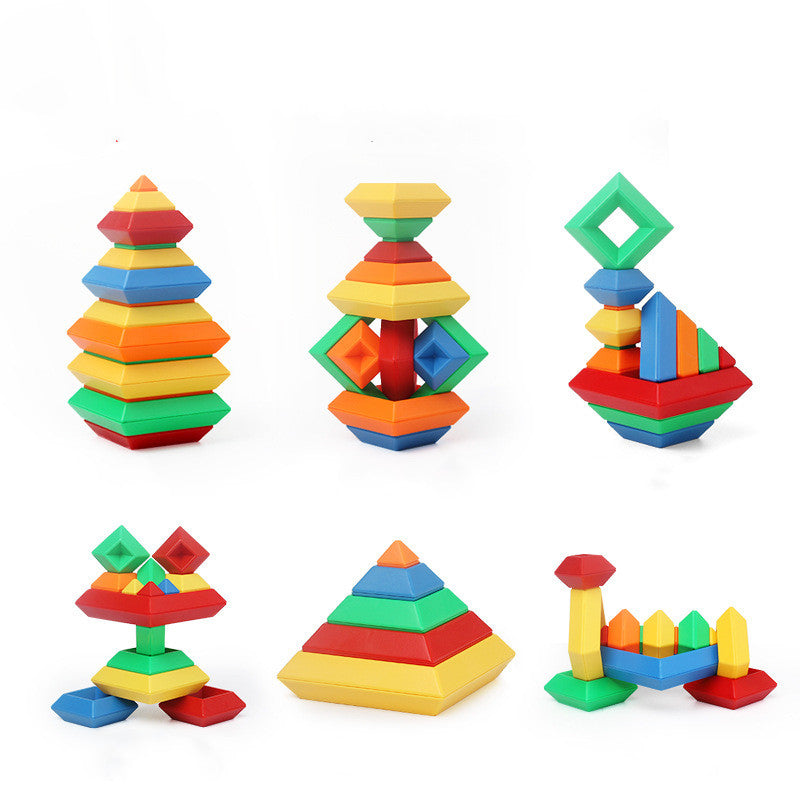 Kids Rainbow Tower Ring Wooden Jenga Color Cognitive Set