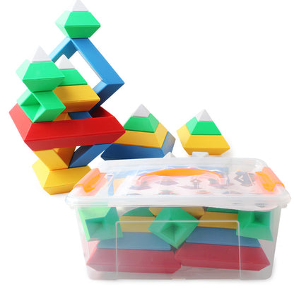 Kids Rainbow Tower Ring Wooden Jenga Color Cognitive Set