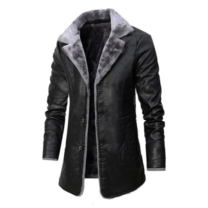 Plush Lapel Leather Jacket Winter Warm Fleece