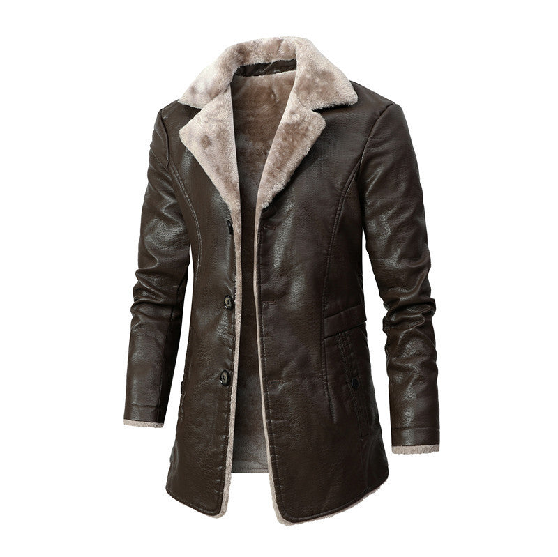 Plush Lapel Leather Jacket Winter Warm Fleece