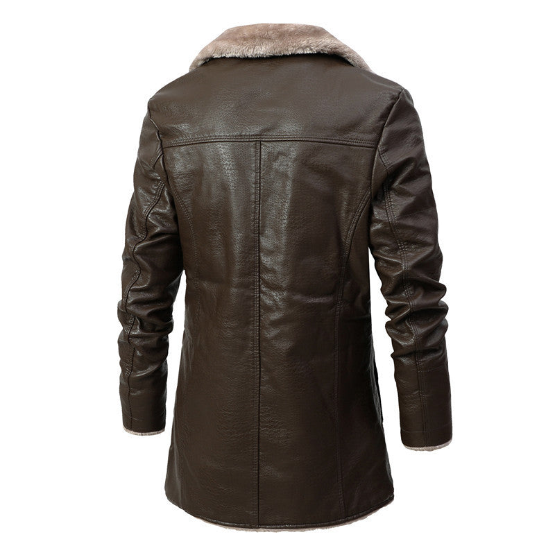 Plush Lapel Leather Jacket Winter Warm Fleece