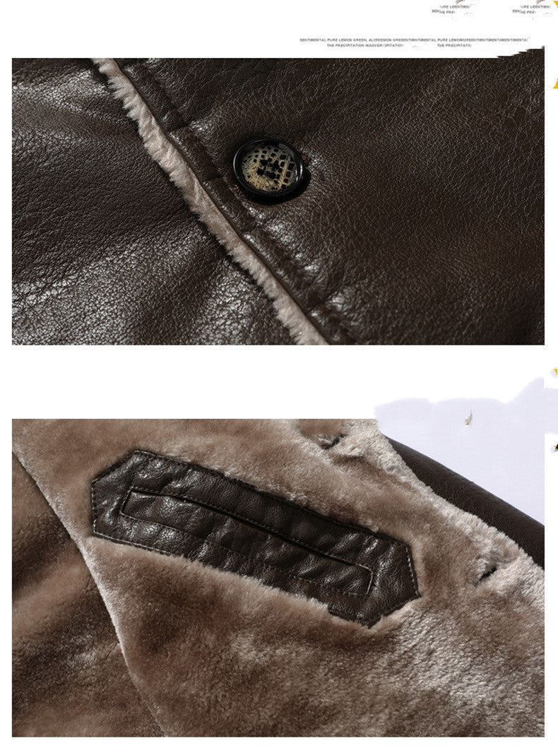 Plush Lapel Leather Jacket Winter Warm Fleece