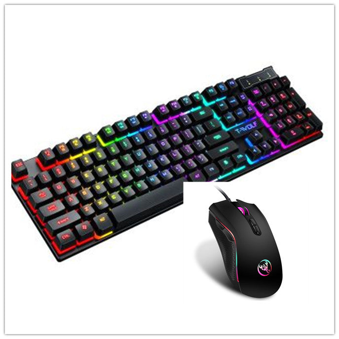 Gaming Usb Luminous Wired Keyboard Floating Manipulator Electronic dealsniper-net T20 BLACK with mouse