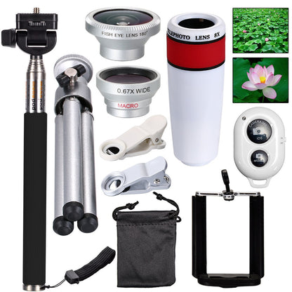 10 in 1 Phone Camera Lens Kit Accessories Travel Telescope Zoom Monopod