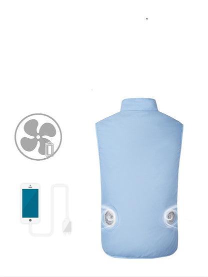 Summer Cooling Air Conditioning Clothing With Fan Clothing USB Charging Men dealsniper-net Light Blue 2XL