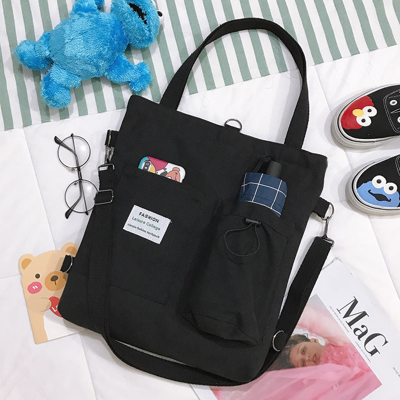 Harajuku Canvas Bags Students Handbag With Pockets Women DealSniper.net Black